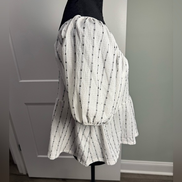 Madewell Puff-Sleeve Empire Top peplum cropped black white - Picture 3 of 8